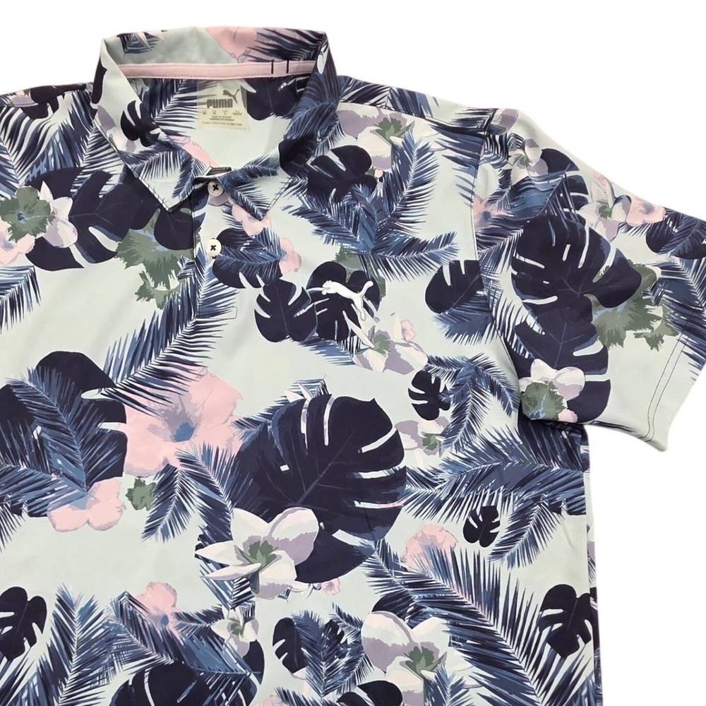 PUMA Sabbatical Golf Polo Shirt Tropical Hawaiian UPF 50 Blue Mens Medium